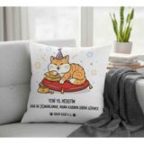 Yılbaşı Kedi Tasarımlı Saten Yastık Kılıfları – 40X40 cm (Iç Yastıksız) - 40 x 40 cm - Bej