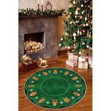 Yılbaşı Konseptli Gingerbread Desenli Yuvarlak Yıkanabilir Kaymaz Dijital Baskı Halı 160 X 160 Cm Yeşil