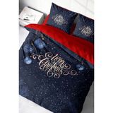Yılbaşı (Lastikli Çarşaflı) Çift Kişilik Pamuk Saten Blue Ny Nevresim Takımı - Lacivert - Standart
