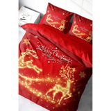 Yılbaşı (Lastikli Çarşaflı) Çift Kişilik Pamuk Saten Gold Deers Nevresim Takımı - Kırmızı - Standart