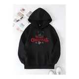 Yılbaşı Merry Christmas Baskılı Oversize Kapüşonlu Sweatshirt Hoodie - Siyah - Siyah / L