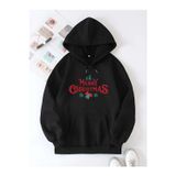 Yılbaşı Merry Christmas Baskılı Oversize Kapüşonlu Sweatshirt Hoodie - Siyah