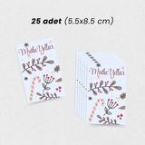 Yılbaşı Mutlu Yıllar Yazılı Hediye Kart Seti, Baston Temalı Paketleme Kartı, 25 Adet-5,5x8,5cm,beyaz