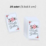 Yılbaşı Mutlu Yıllar Yazılı Hediye Kart Seti, Çiçek Temalı Paketleme Kartı, 25 Adet-5,5x8.5cm, Beyaz