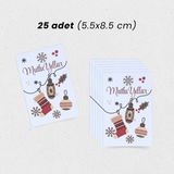 Yılbaşı Mutlu Yıllar Yazılı Hediye Kart Seti, Çorap Temalı Paketleme Kartı, 25 Adet-5,5x8.5cm, Beyaz