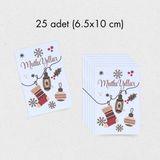Yılbaşı Mutlu Yıllar Yazılı Hediye Kart Seti, Çorap Temalı Paketleme Kartı, 25 ADET-6,5X10 Cm, Beyaz