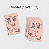 Yılbaşı Mutlu Yıllar Yazılı Hediye Kart Seti, Yeniyıl Paketleme Kartı, 25 Adet-5,5x8.5 Cm, Bej-1