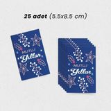 Yılbaşı Mutlu Yıllar Yazılı Hediye Kart Seti, Yıldız Temalı Paketleme Kartı, 25 Adet-5,5x8.5 Cm, Mavi