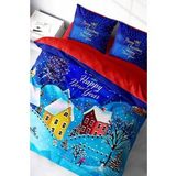 Yılbaşı Nevresim Takımı (Lastikli Çarşaflı) Çift Kişilik %100 Pamuk Saten Snow