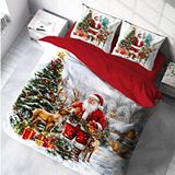 Yılbaşı Noel Baba Temalı Çift Kişilik Nevresim Takımı Kırmızı