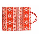 Yılbaşı Noel Kar Taneli Karton Hediye Poşeti, Kırmızı Simli Desenli, Orta Boy 32x26 cm, 1 Adet