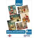Yılbaşı Nostalji Simli Kartpostal Setleri Manzara Yeni Yıl Postcard Christmas Kardan Adam Noel Baba - 6 Adet - Çok Renkli 3