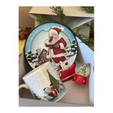 Yılbaşı Özel Noel Baba Desenli Kupa Bardak, Mini Kar Küresi ve Ahşap Pano Hediye Seti