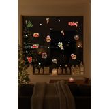 Yılbaşı Pencere Süsleri, Noel Temalı Vitrin Dekorasyonu, Çam Ağacı- Çelenk-Kırmızı Kamyon ve Noel Süsleri, 28x95 cm
