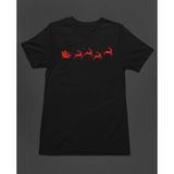 Yılbaşı Santa Claus Geyik Silüet Noel Baba Baskılı Unisex Tişört T-Shirt - Siyah - M