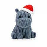 Yılbaşı Şapkalı Sevimli Su Aygırı Figürü Dekoratif Masa Süsü Sert Plastik Mini Biblo Ev Ofis Raf Dekoru Hediyelik Vitrin