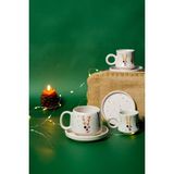 Yılbaşı Seramik Fincan ve Tabaklı Kupa Seti, Seramik Kupa,mug, Nescafe Kupası, Handmade - Beyaz