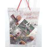 Yılbaşı Simli Karton Hediye Çantası, Merry Christmas Temalı, 30x40x12 cm, Kırmızı İpli, 1 Adet