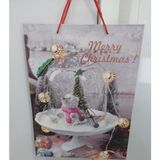 Yılbaşı Simli Karton Hediye Çantası, Merry Christmas Temalı, Kırmızı Saplı, 30x40x12 cm, 1 Adet