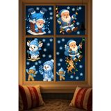 Yılbaşı Sticker Seti Mavi Seri – Sevimli Noel Baba, Kardan Adam, Geyik ve Kar Tanesi Pencere Süsü