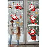 Yılbaşı Sticker Sevimli Noel Baba ve Kar Taneleri Pencere Duvar Süsü - Çok Renkli - Standart