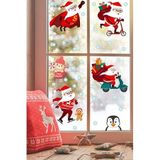 Yılbaşı Sticker Sevimli Noel Babalar Ve Kar Taneleri Pencere Duvar Süsü