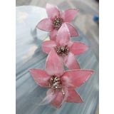 Yılbaşı Süsü Pembe Tüylü Çiçek 3 Adet, Noel, Dekor, Ağaç Süsü, Yılbaşı Ağacı