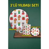 Yılbaşı Temalı 3'lü Bilek Destekli Mousepad Kupa Ve Bardak Altlığı Seti, hbspylbs14