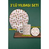 Yılbaşı Temalı 3'lü Bilek Destekli Mousepad Kupa Ve Bardak Altlığı Seti, hbspylbs16