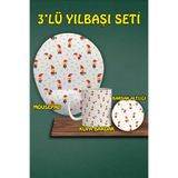 Yılbaşı Temalı 3'lü Bilek Destekli Mousepad Kupa Ve Bardak Altlığı Seti, hbspylbs17