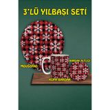 Yılbaşı Temalı 3'lü Bilek Destekli Mousepad Kupa Ve Bardak Altlığı Seti, hbspylbs18