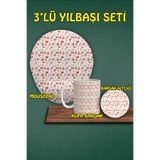 Yılbaşı Temalı 3'lü Bilek Destekli Mousepad Kupa Ve Bardak Altlığı Seti, hbspylbs20