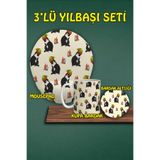 Yılbaşı Temalı 3'lü Bilek Destekli Mousepad Kupa Ve Bardak Altlığı Seti, hbspylbs21
