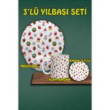 Yılbaşı Temalı 3'lü Bilek Destekli Mousepad Kupa ve Bardak Altlığı Seti, hbspylbs24
