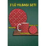 Yılbaşı Temalı 3'lü Bilek Destekli Mousepad Kupa Ve Bardak Altlığı Seti, hbspylbs25