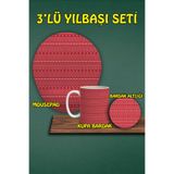Yılbaşı Temalı 3'lü Bilek Destekli Mousepad Kupa ve Bardak Altlığı Seti, hbspylbs33