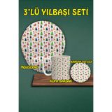 Yılbaşı Temalı 3'lü Bilek Destekli Mousepad Kupa Ve Bardak Altlığı Seti, hbspylbs34