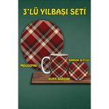 Yılbaşı Temalı 3'lü Bilek Destekli Mousepad Kupa ve Bardak Altlığı Seti, hbspylbs3