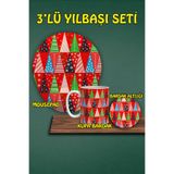 Yılbaşı Temalı 3'lü Bilek Destekli Mousepad Kupa ve Bardak Altlığı Seti, hbspylbs49