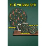 Yılbaşı Temalı 3'lü Bilek Destekli Mousepad Kupa ve Bardak Altlığı Seti, hbspylbs51