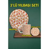 Yılbaşı Temalı 3'lü Bilek Destekli Mousepad Kupa ve Bardak Altlığı Seti, hbspylbs59