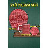 Yılbaşı Temalı 3'lü Bilek Destekli Mousepad Kupa ve Bardak Altlığı Seti, hbspylbs66