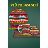 Yılbaşı Temalı 3'lü Bilek Destekli Mousepad Kupa ve Bardak Altlığı Seti, hbspylbs67