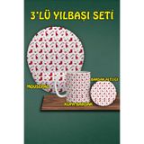 Yılbaşı Temalı 3'lü Bilek Destekli Mousepad Kupa ve Bardak Altlığı Seti, hbspylbs71