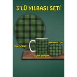 Yılbaşı Temalı 3'lü Bilek Destekli Mousepad Kupa Ve Bardak Altlığı Seti, hbspylbs80