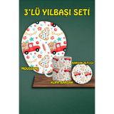 Yılbaşı Temalı 3'lü Bilek Destekli Mousepad Kupa Ve Bardak Altlığı Seti, hbspylbs88