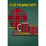 Yılbaşı Temalı 3'lü Bilek Destekli Mousepad Kupa ve Bardak Altlığı Seti, hbspylbs8