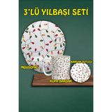 Yılbaşı Temalı 3'lü Bilek Destekli Mousepad Kupa Ve Bardak Altlığı Seti, hbspylbs90