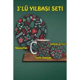 Yılbaşı Temalı 3'lü Bilek Destekli Mousepad Kupa Ve Bardak Altlığı Seti, hbspylbs91