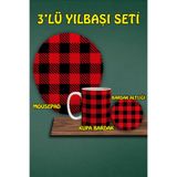 Yılbaşı Temalı 3'lü Bilek Destekli Mousepad Kupa Ve Bardak Altlığı Seti, hbspylbs92